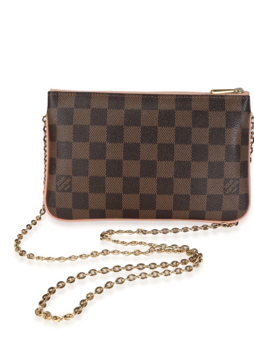 Louis Vuitton Brown Damier Ebene Canvas Pouch with Pink Trim and LV Initials - Picture 3 of 12